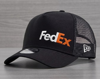 FedEx Embroidered Trucker Hat – Black Mesh Back Adjustable Cap for Courier or Package Handler