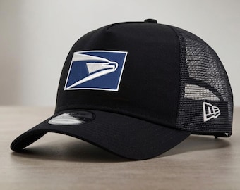 USPS Mail Carrier Embroidered Trucker Hat – Black Mesh Back Adjustable Cap for Postal Worker or Delivery Driver