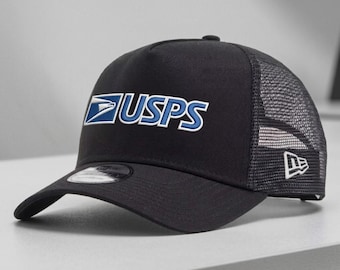 USPS Embroidered Trucker Hat – Black Mesh Back Adjustable Cap for Mail Carrier or Delivery Driver