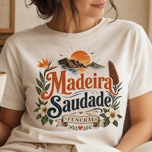 Camisa Madeira Saudade, camiseta patrimonial de la isla portuguesa, regalo de Madeira para ella, camiseta nostalgia de Portugal