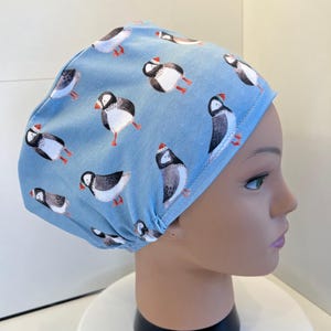 Puffin Colony Theatre Scrub Hat/Cap.  Uk Handmade.  Large Size