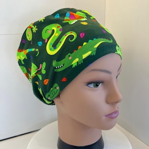 Reptile Rainforest Jersey Cotton Theatre Scrub Hat/Cap.  UK Handmade.