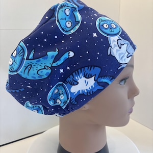 Cosmic Cats Cotton Jersey Surgical Scrub Theatre Hat/ Cap. UK Handmade.