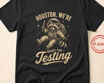 Funny Raccoon Teacher Test Day T-Shirt, Raccoon Funny Astronaut Animal Science Nerd Humor Back To School Exam Gift