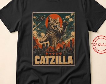 Catzilla Shirt, Retro Japanese Movie Poster T-shirt, Funny Cat Tshirt, Cat Lover Gift For Men Women