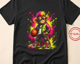Basketball Monkey Drip Streetwear Graffiti Funny Animal Urban Sport Hype Aesthetic Neon Splash Cool Character