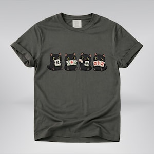 Mahjong Black Cats T-Shirt, Kawaii Gamer Cat Lover Graphic Tee