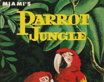 Miami's "Parrot Jungle" 1958 Full-color Vintage souvenir fold-out rack pamphlet