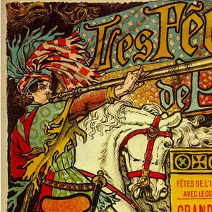 Eugene Grasset &quot;Les Fetes de Paris&quot; 1885 Vintage art book page