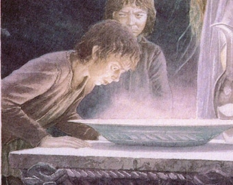 Galadriel's Mirror by Alan Lee from The Fellowship of the Ring Vintage art-book page