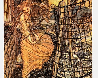 Fantasy Tales Undine Arthur Rackham 1909 art "Outside the Window" Color vintage book plate Ready to frame