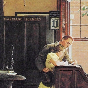 Norman Rockwell Vintage art book page &quot;Marriage License&quot; June 1955