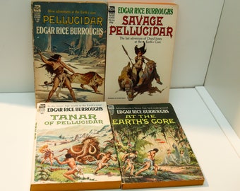 Edgar Rice Burroughs "Pellucidar" Vintage four-book gift bundle [1962/69] Three are first American paperback editions One w/ Frazetta art