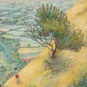 James and the Giant Peach "The hill was so high..." Nancy Ekholm Burkert Vintage art book page Children's book art