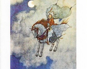 Arabian Nights Edmund Dulac "...the daylight in which hitherto he had been traveling..." Vintage book page