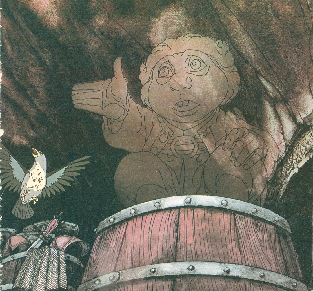 Antique Hobbit Illustration bilbo and the Thrush Vintage Orphaned Book