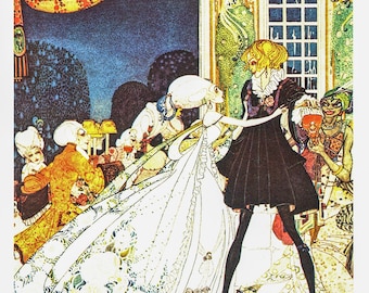 Art Nouveau illustration Kay Nielsen 1913 "'Don't drink! cried out the little Princess..." In Powder and Crinoline Vintage book plate