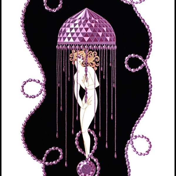 Erte Classic Art Deco Print "Amethyst" & "Diamond" [1969] Precious Stones series Original vintage art print