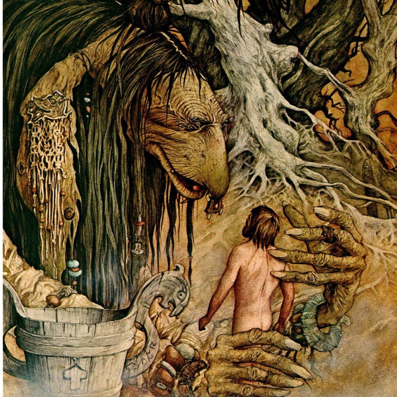 Vintage fantasy art book page Brian Froud The descrying hands probed for the shadows of wounds... unpublished prior 1972 image 1