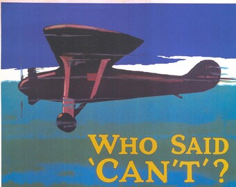 Antique Aviation Art "Who Said 'Can't?' / Flieger Ball" 1929/28 Vintage art book page