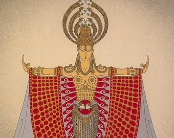 Vintage Erte Fashion Print: "Indochina/The Puppet Show" Two-sided art book page