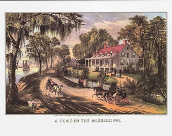 Currier & Ives &quot;A Home on the Mississippi&quot; 1871 15 x 11.5&quot; vintage book page