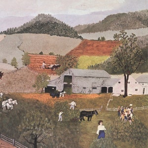 Grandma Moses Vintage book page print "The McDonnell Farm" 1943