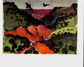 Georgia O'Keeffe print [1917] "Canyon with Crows"  10 1/4" x 14" vintage book page  Ready to frame