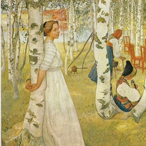 Open Air Breakfast 1910-1913 Carl Larsson Vintage art book page Victorian watercolor illustrators