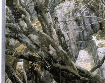 Tol Brandir by Alan Lee from The Fellowship of the Ring Vintage art-book page