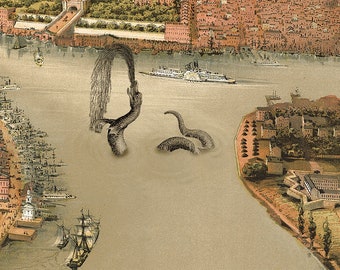 Currier & Ives &quot;New York and the Great East River Serpent of 1872&quot; print