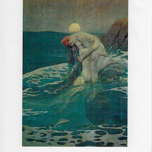 Howard Pyle &quot;The Mermaid&quot; 1910 An unpublished work Recovered vintage book page Brandywine artists