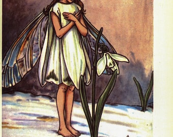 The Snowdrop Fairy Cicely Mary Barker Flower Fairies of the Spring Vintage book page Nursery Decor