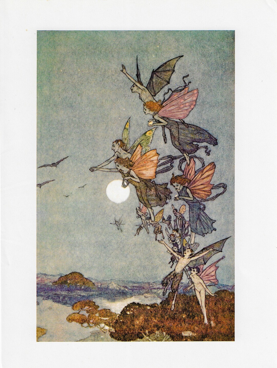 Shakespeare Edmund Dulac &quot;The Tempest Act V Scene I&quot; [1908] &quot;Ye elves of hills, brooks, standing lakes and groves&quot; Vintage art book page
