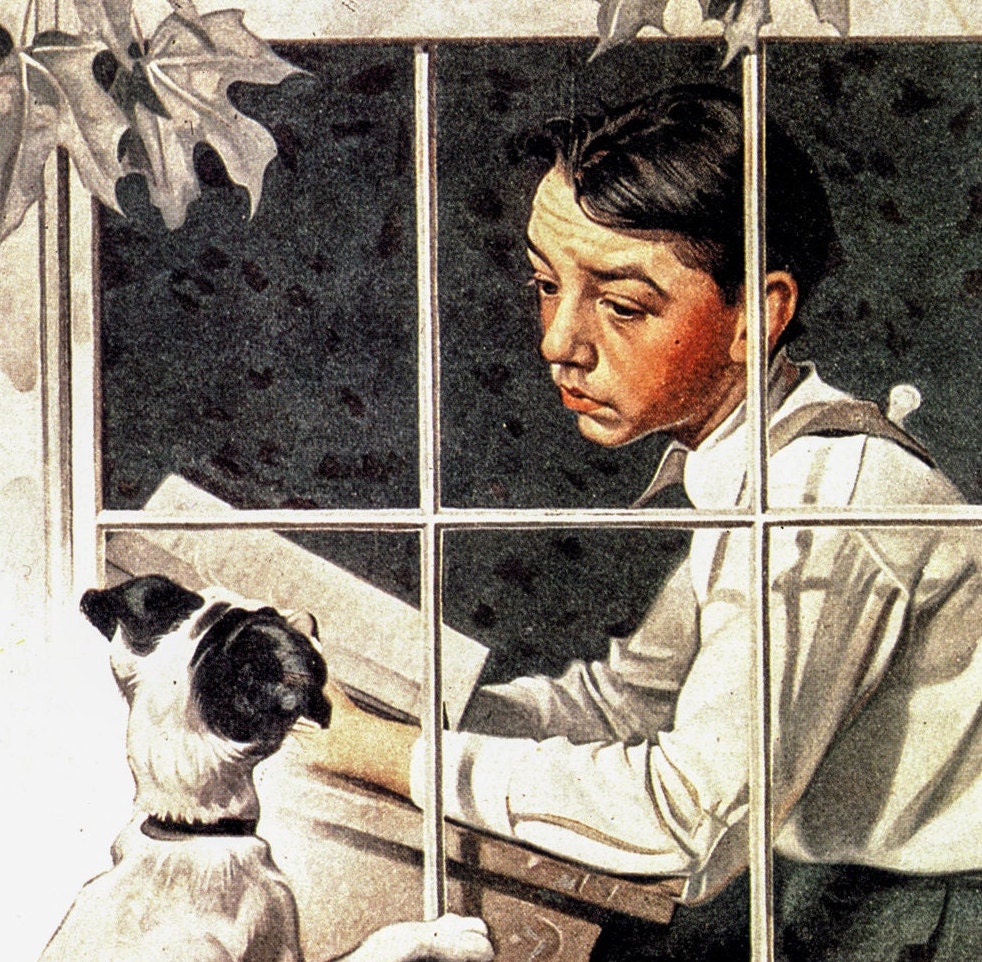 Norman Rockwell Boy & Dog Vintage Art Print - Double-sided Book