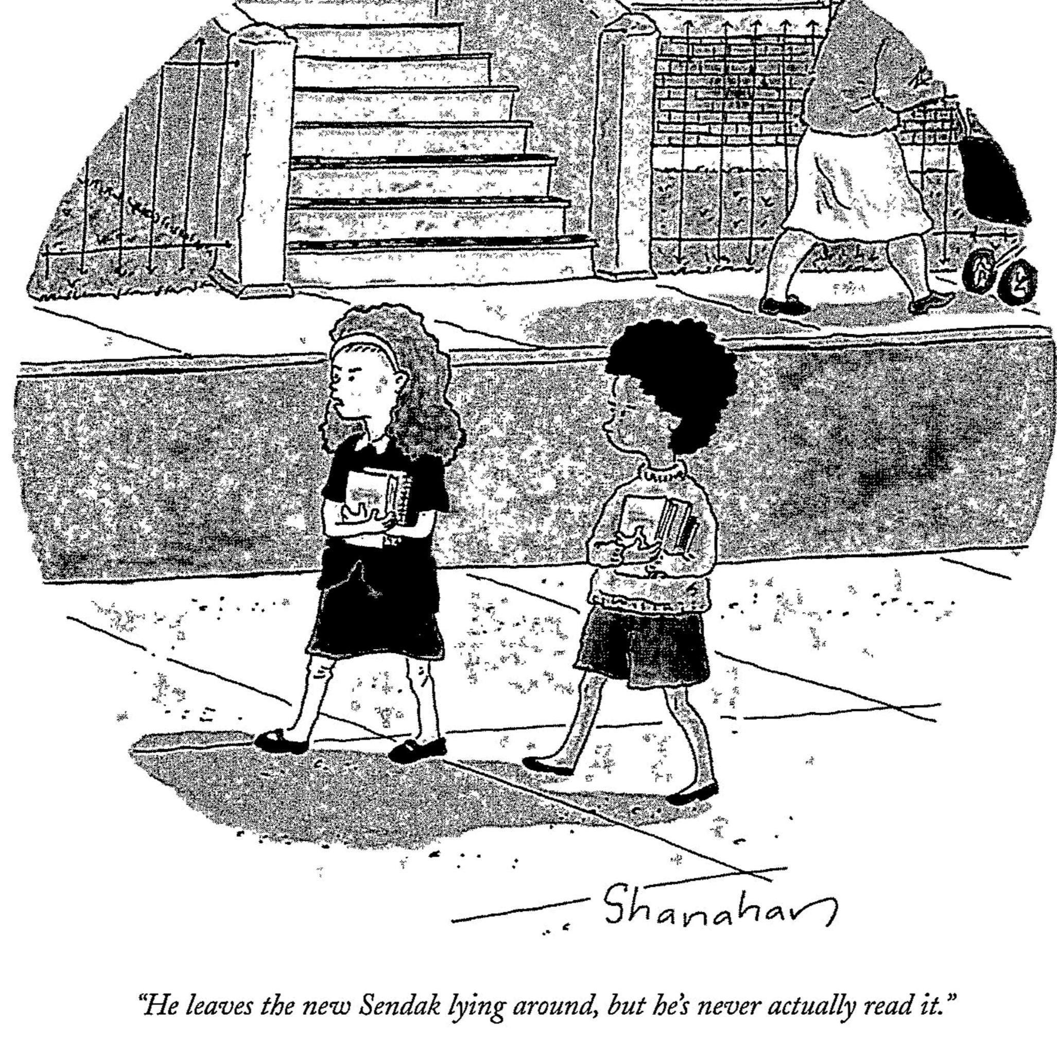 New Yorker humor "He leaves the new Sendak laying around... Vintage Danny Shanahan literary humor art page