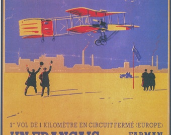 Antique Aviation Art "Un Francais" 1908 Vintage art book page