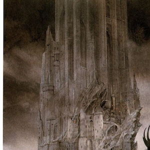 The Dark Tower by John Howe from The Two Towers Vintage art-book page