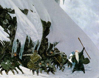 The Anger of the Mountain by Ted Nasmith from The Fellowship of the Ring Vintage art-book page