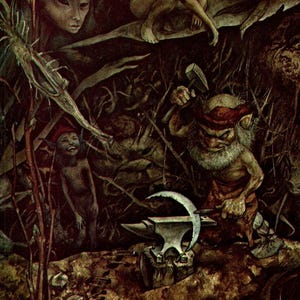 Brian Froud Art: "The Weyland Smithy" Vintage Book Page