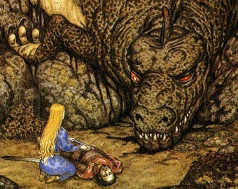 The Death of Glaurung by Inger Edelfeldt from The Silmarillion Vintage art-book page
