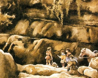 On the Road to the Rivendell by Robert Goldsmith from The Fellowship of the Ring Vintage art-book page