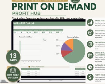 Print On Demand Profit Tracker Spreadsheet, Etsy Shopify Sales Calculator (Google Sheets)