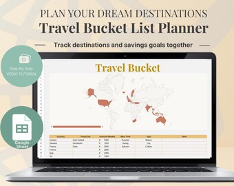 Travel Bucket List Planner Spreadsheet Google Sheets Dream Trip Tracker Vacation Goal Map Template