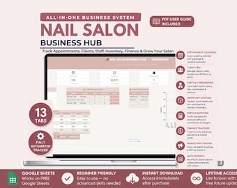 Nail Salon Business Tracker Spreadsheet, Finance and Management Dashboard (Digital Download)