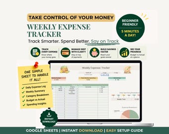 Weekly Expense Tracker Google Sheets: Budget Planner (Instant Download)
