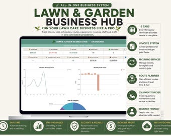 Lawn Care & Landscaping Planner Spreadsheet, Route Planner, Job Scheduler, Invoice Tracker, Google Sheets