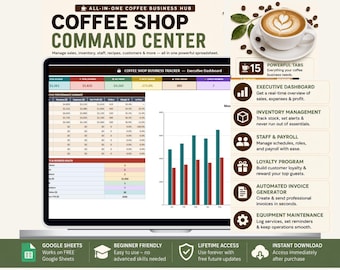 Coffee Shop Operations Spreadsheet | Inventory, Schedule, Payroll (Google Sheets)