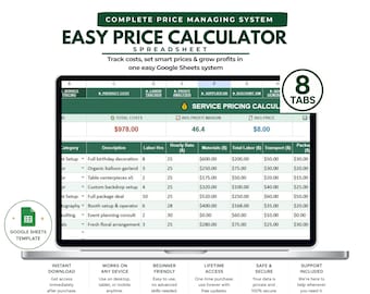 Business Pricing Calculator Spreadsheet | Service, Product Cost Tracker (Google Sheets)