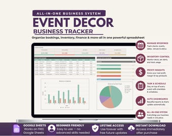 Event Decor Business Tracker Spreadsheet | Pricing, Budget, Profit (Digital Download)